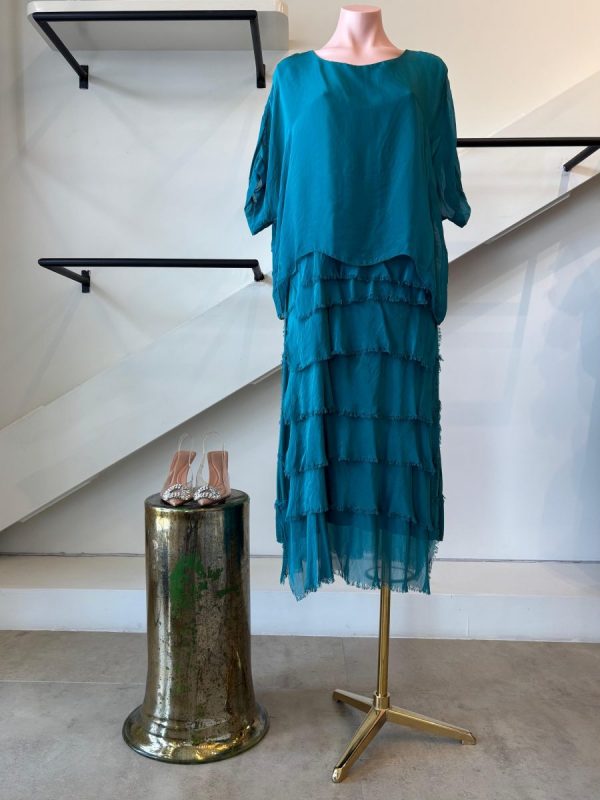 VESTIDO ESPAÑOL FLECOS TURQUESA - Imagen 2