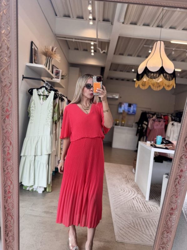 VESTIDO MIDI PLISADO CORAL - Imagen 2