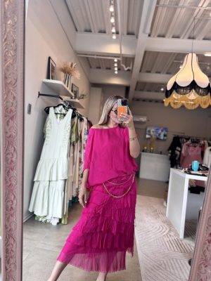 VESTIDO ESPAÑOL FLECOS FUCSIA