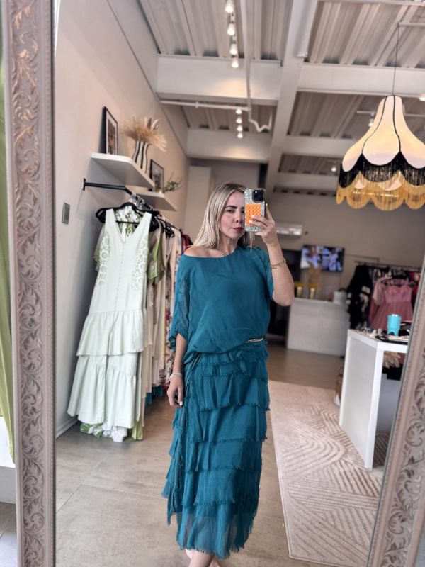 VESTIDO ESPAÑOL FLECOS TURQUESA - Imagen 3