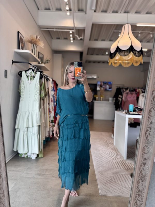 VESTIDO ESPAÑOL FLECOS TURQUESA - Imagen 4