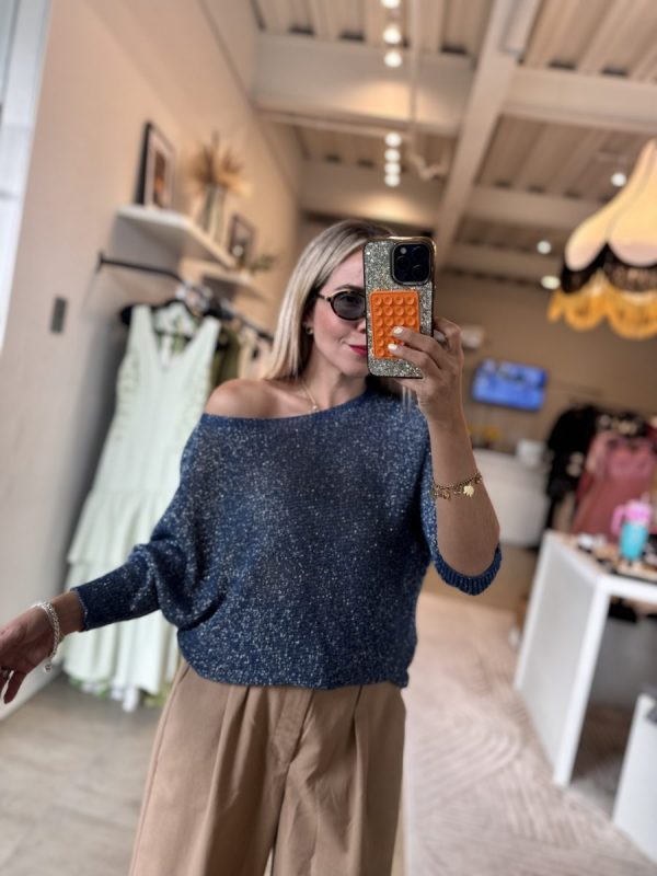 BLUSA TEJIDA ITALIANA AZUL - Imagen 4