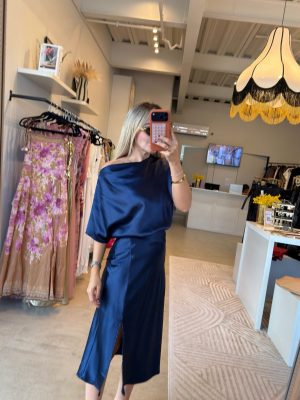 VESTIDO SATIN MIDI BLUE