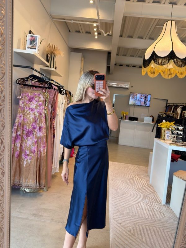 VESTIDO SATIN MIDI BLUE - Imagen 5