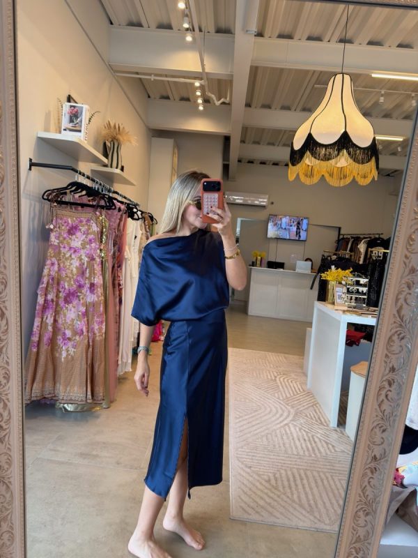 VESTIDO SATIN MIDI BLUE - Imagen 4