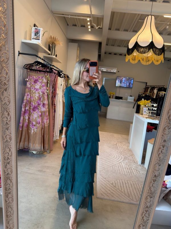 VESTIDO ITALIANO MANGA LARGA AQUA - Imagen 6