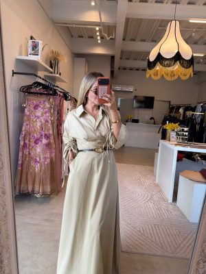 VESTIDO LARGO TAUPE CON CINTO