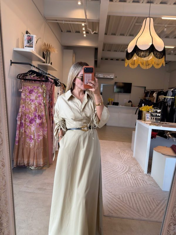 VESTIDO LARGO TAUPE CON CINTO