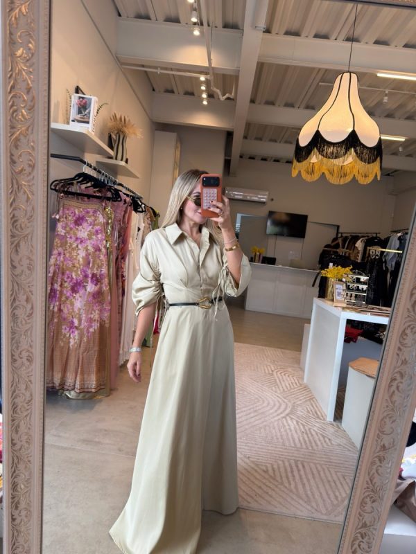 VESTIDO LARGO TAUPE CON CINTO - Imagen 5