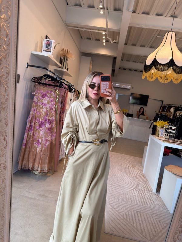 VESTIDO LARGO TAUPE CON CINTO - Imagen 6