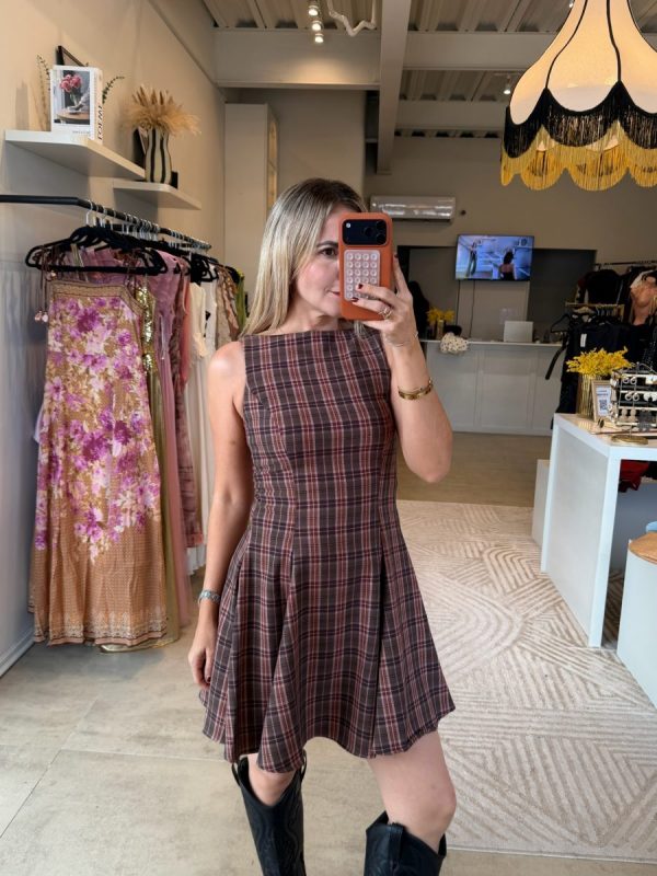 VESTIDO CUADROS BURGUNDY - Imagen 6