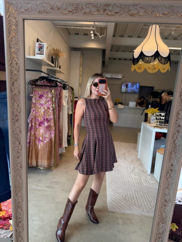 VESTIDO CUADROS BURGUNDY - Imagen 5