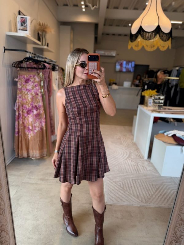 VESTIDO CUADROS BURGUNDY - Imagen 3
