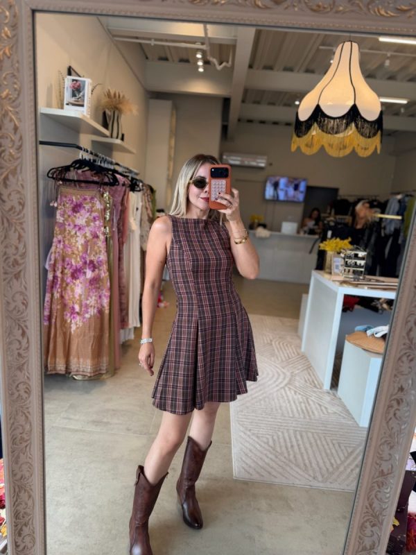 VESTIDO CUADROS BURGUNDY - Imagen 4