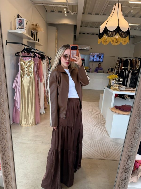JACKET VINIPIEL LINES BROWN - Imagen 4