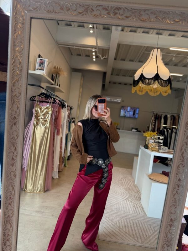PANTALÓN SATIN BURGUNDY - Imagen 3