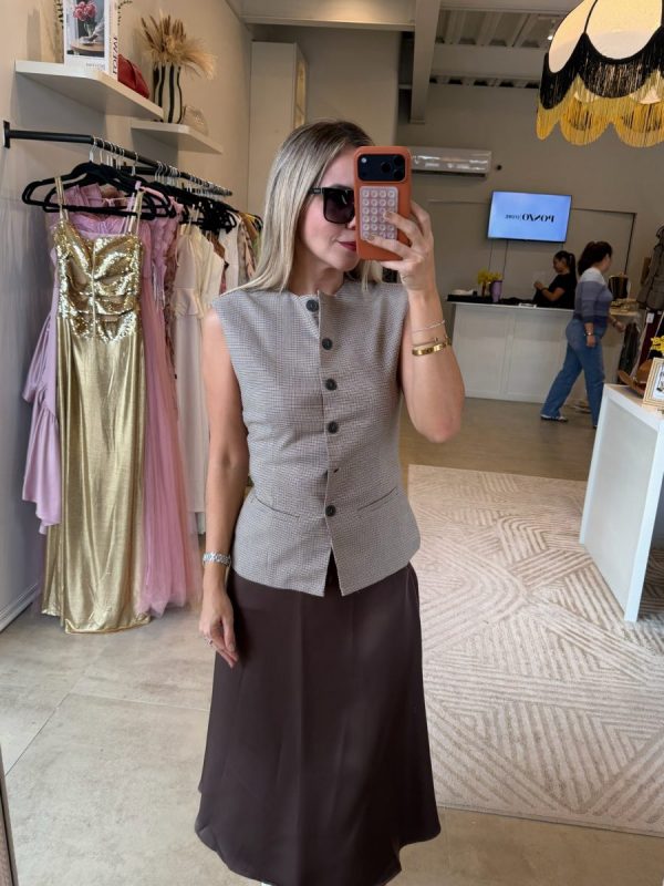 CHALECO CUADRO TAUPE - Imagen 4