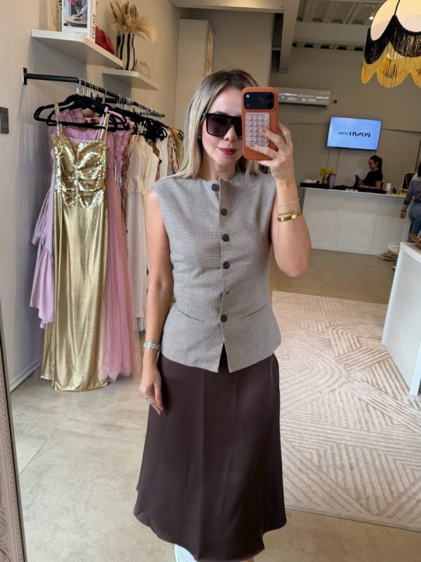 CHALECO CUADRO TAUPE - Imagen 6