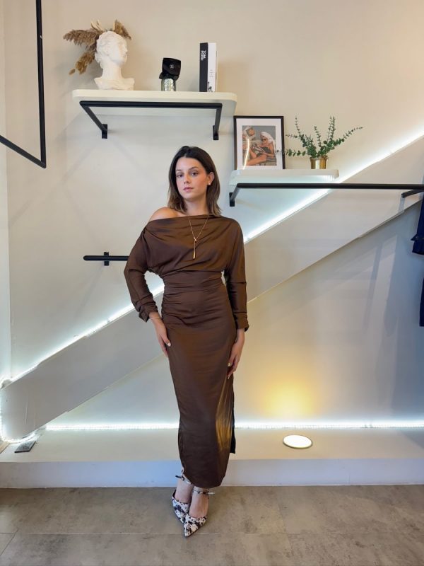 VESTIDO BROWN SATIN - Imagen 2