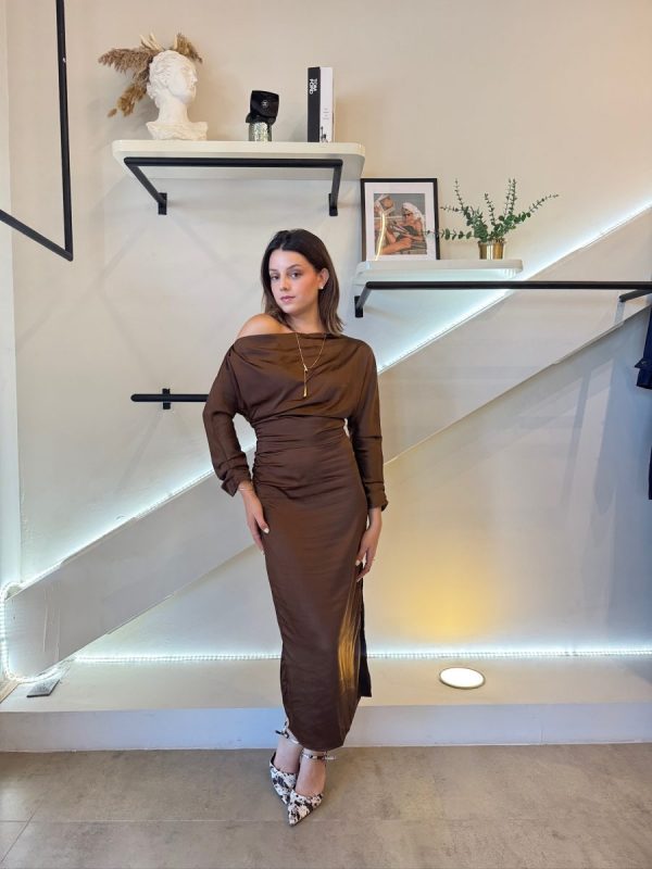 VESTIDO BROWN SATIN - Imagen 3