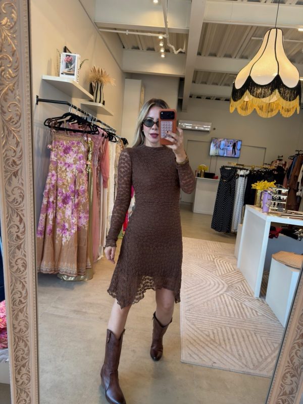 VESTIDO ENCAJE CORTO BROWN - Imagen 2