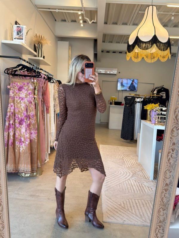 VESTIDO ENCAJE CORTO BROWN - Imagen 6