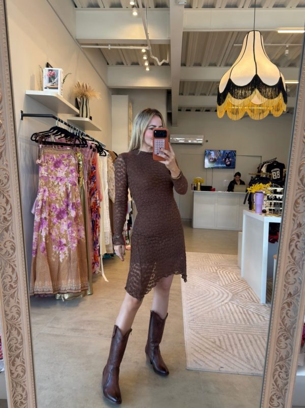 VESTIDO ENCAJE CORTO BROWN - Imagen 4