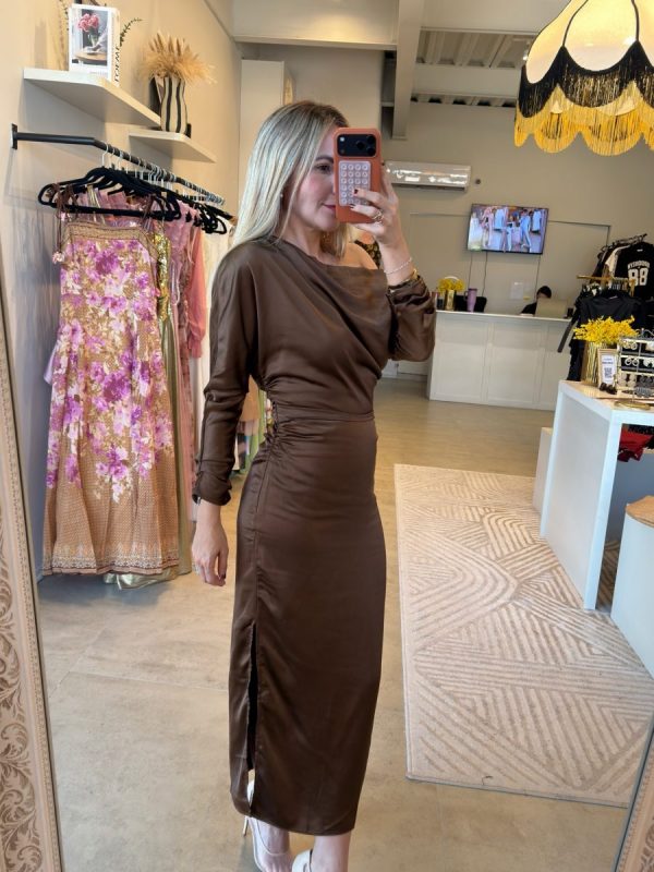 VESTIDO BROWN SATIN - Imagen 5