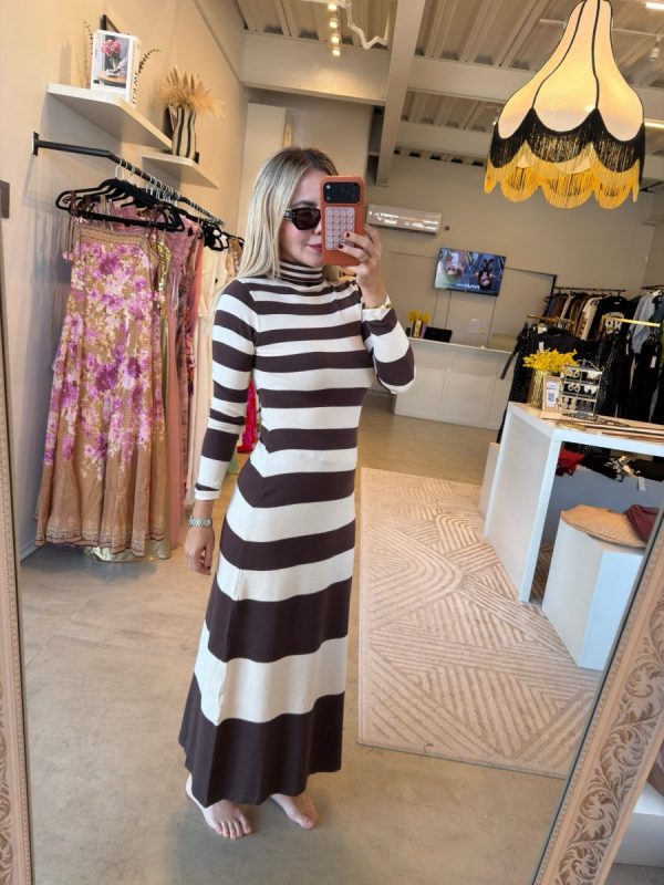 VESTIDO CUELLO ALTO  LINES BROWN - Imagen 6