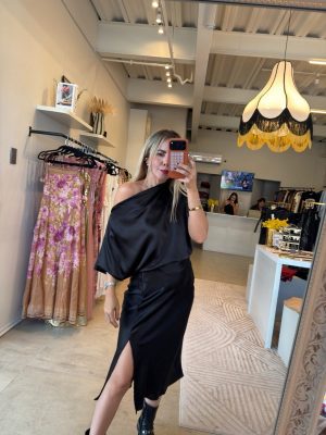 VESTIDO SATIN MIDI BLACK