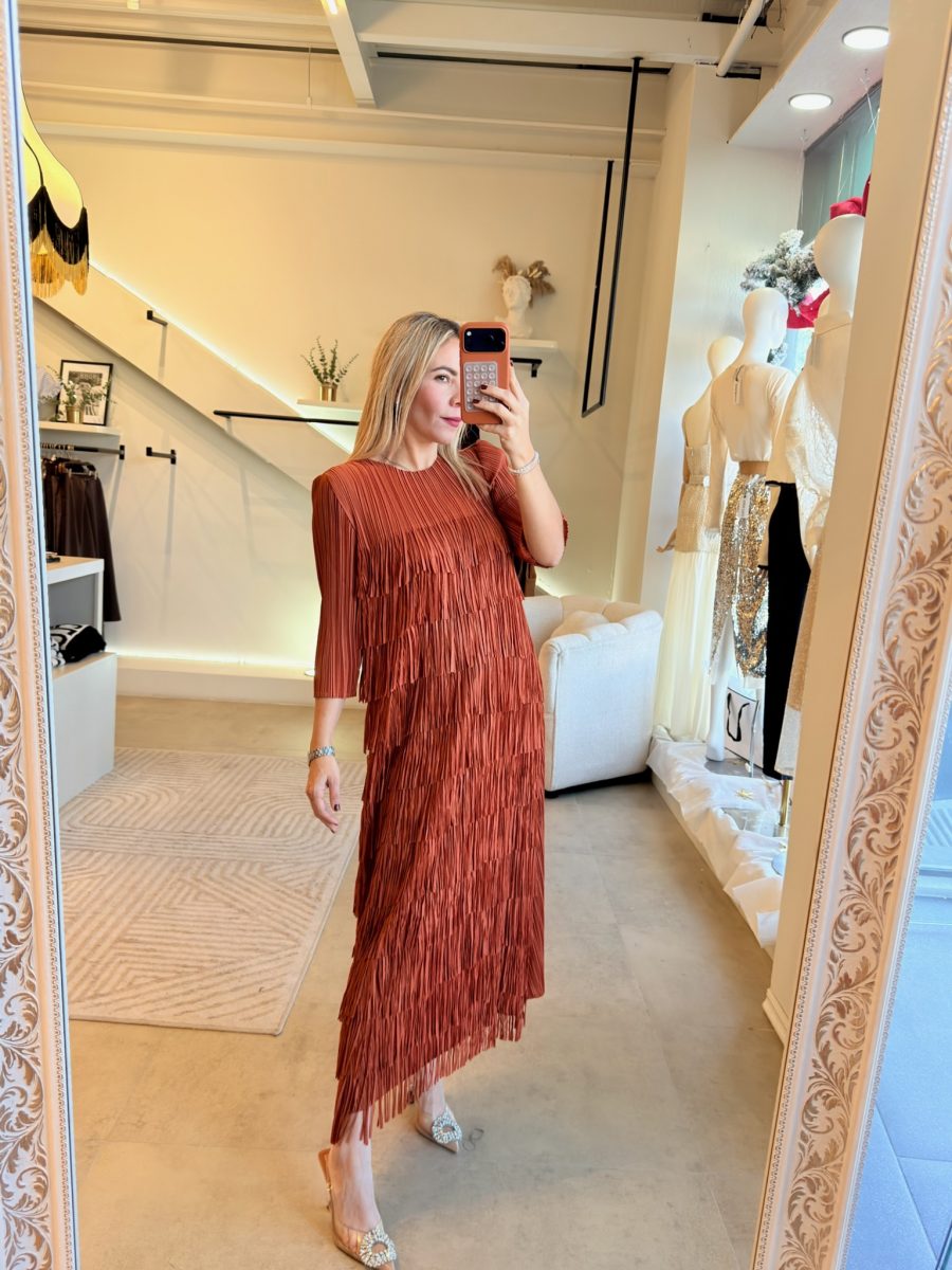 VESTIDO FLECOS LADRILLO - Imagen 2