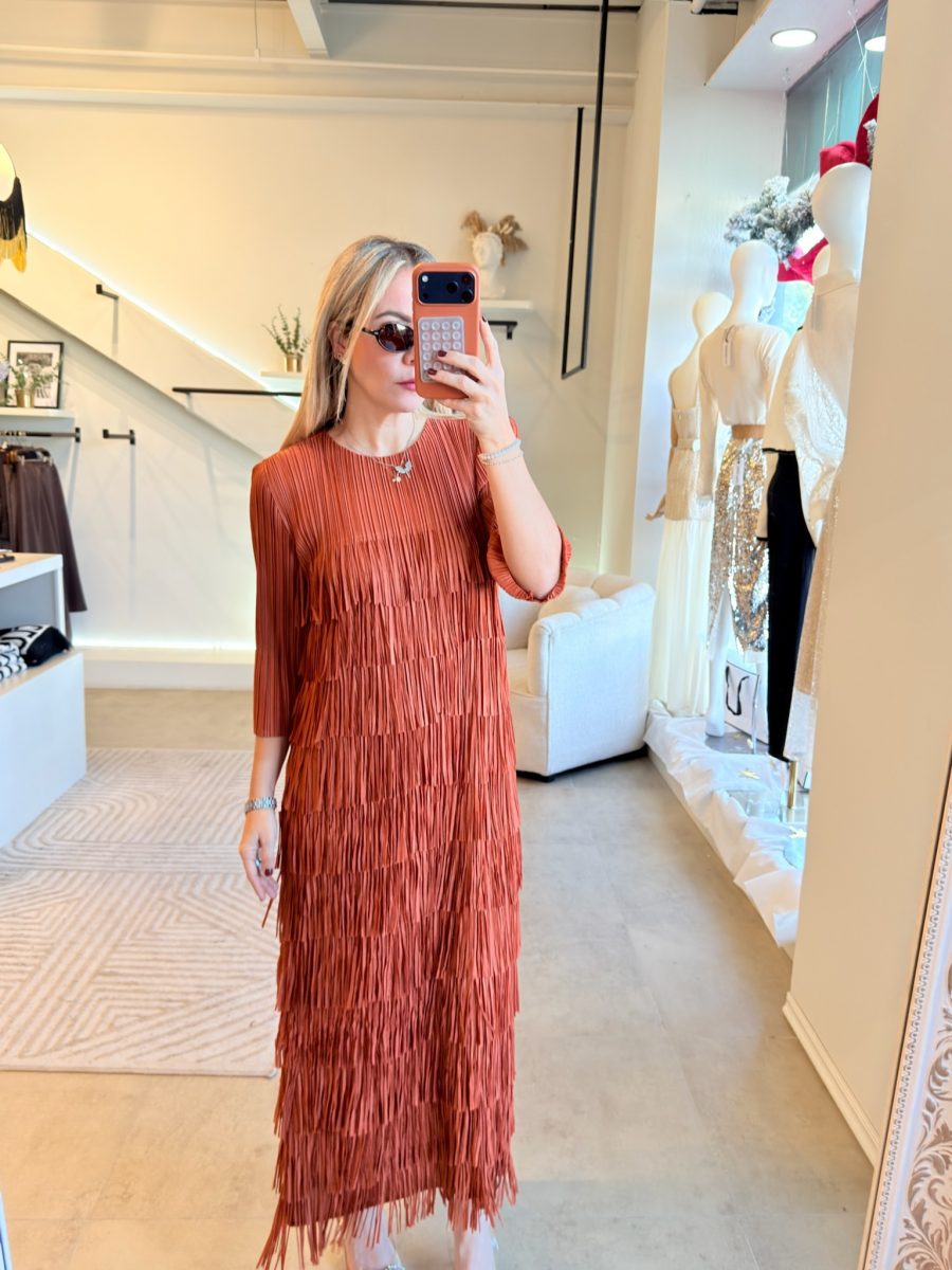 VESTIDO FLECOS LADRILLO - Imagen 3