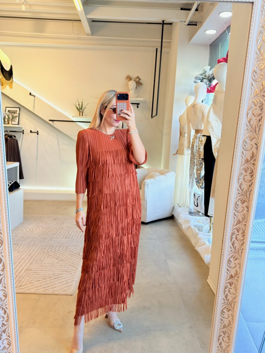 VESTIDO FLECOS LADRILLO - Imagen 4