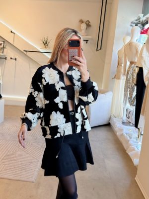 BOMBER JACKET VELVET BLACK WHITE