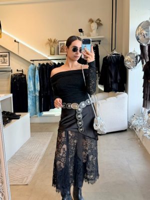 FALDA BLACK SANTIN ENCAJE