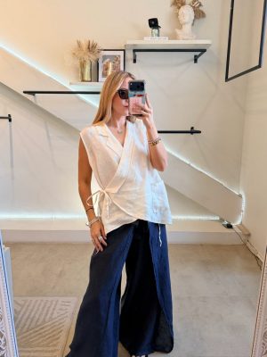 BLUSA CRUZADA LINO BEIGE