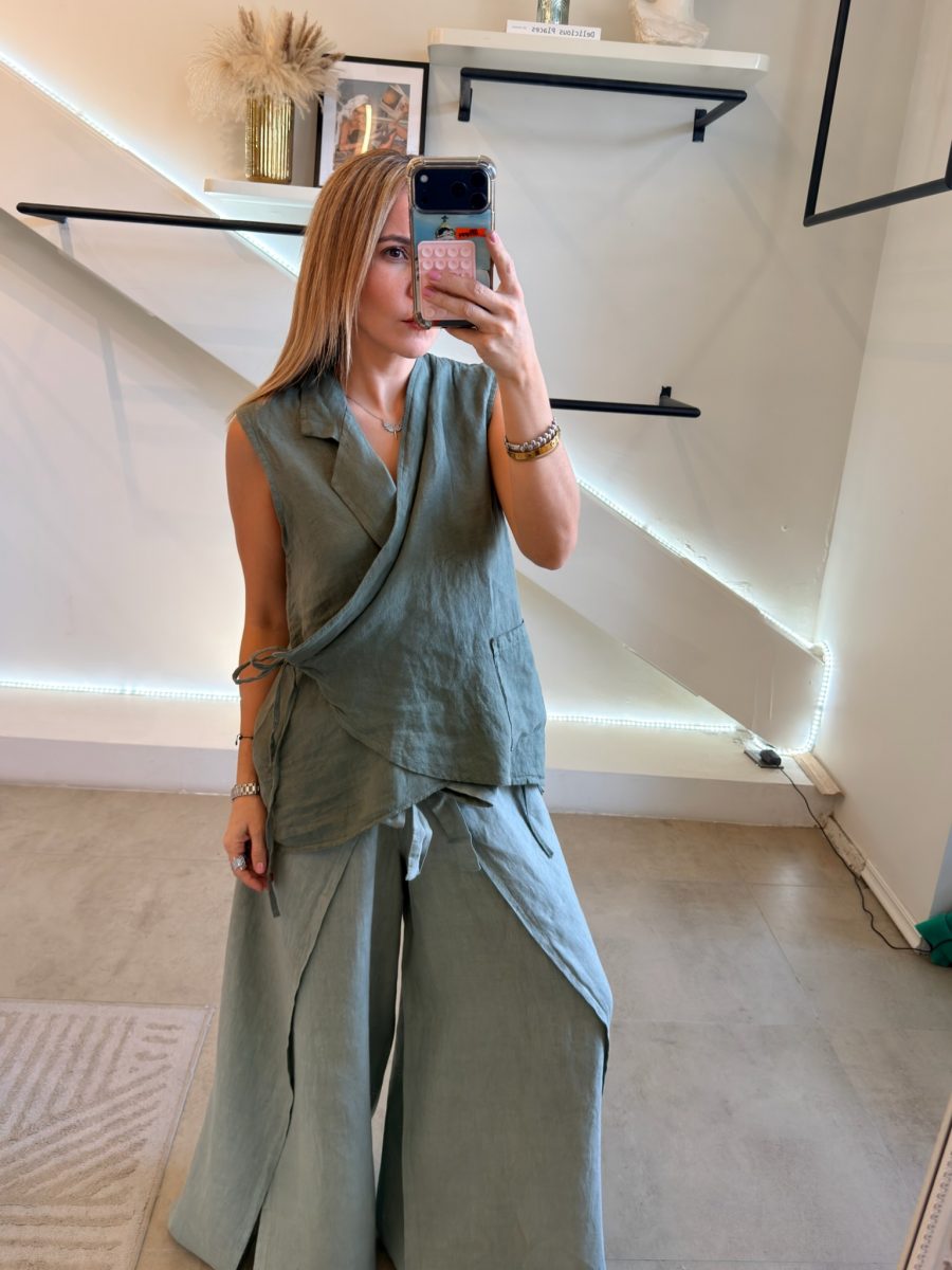 PANTALÓN LINO ITALIA OLIVE - Imagen 5