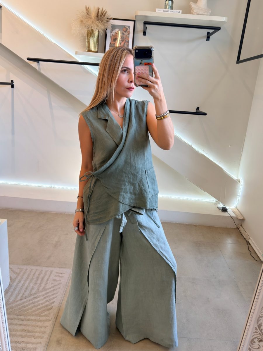 PANTALÓN LINO ITALIA OLIVE - Imagen 6