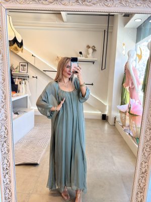 CONJUNTO OLIVE VESTIDO SEDA