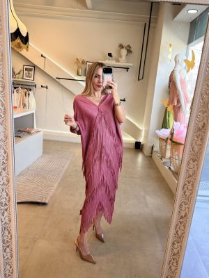 VESTIDO ESPAÑOL ROSA FLECOS