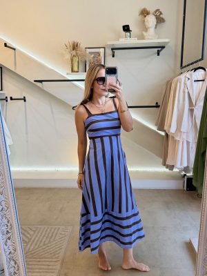 VESTIDO BLUE BROWN LINES