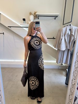 VESTIDO HALTER FLORAL BLACK