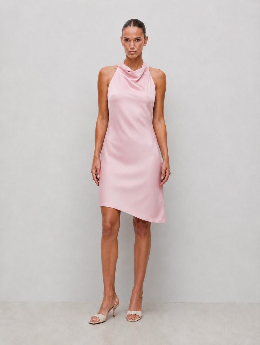VESTIDO PINK HALTER ASIMÉTRICO