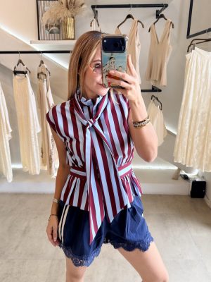 BLUSA LINES BLUE BURGUNDY