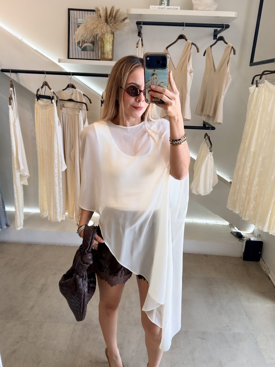 BLUSA CAPA ASIMETRICA BEIGE - Imagen 7