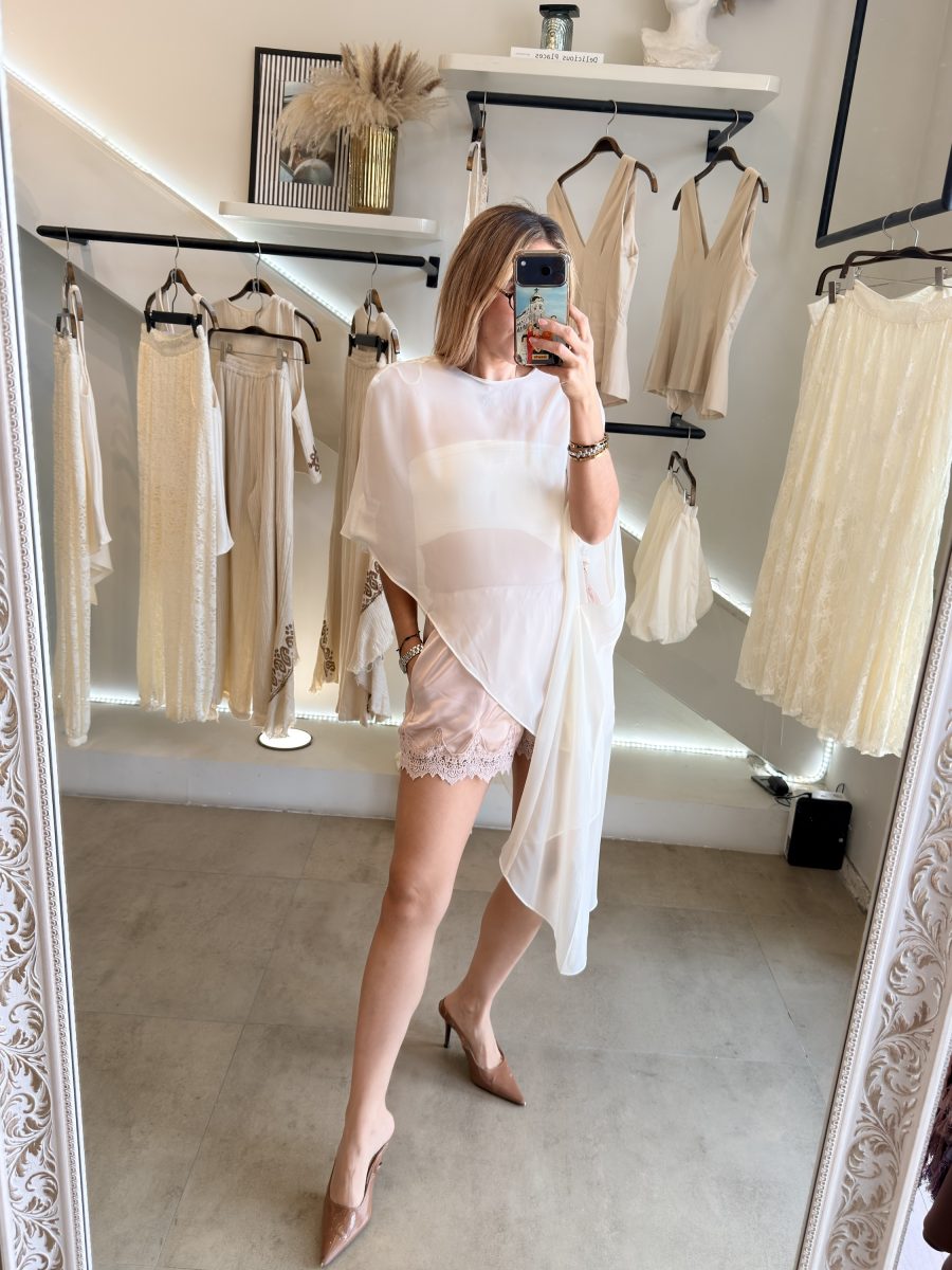BLUSA CAPA ASIMETRICA BEIGE - Imagen 9