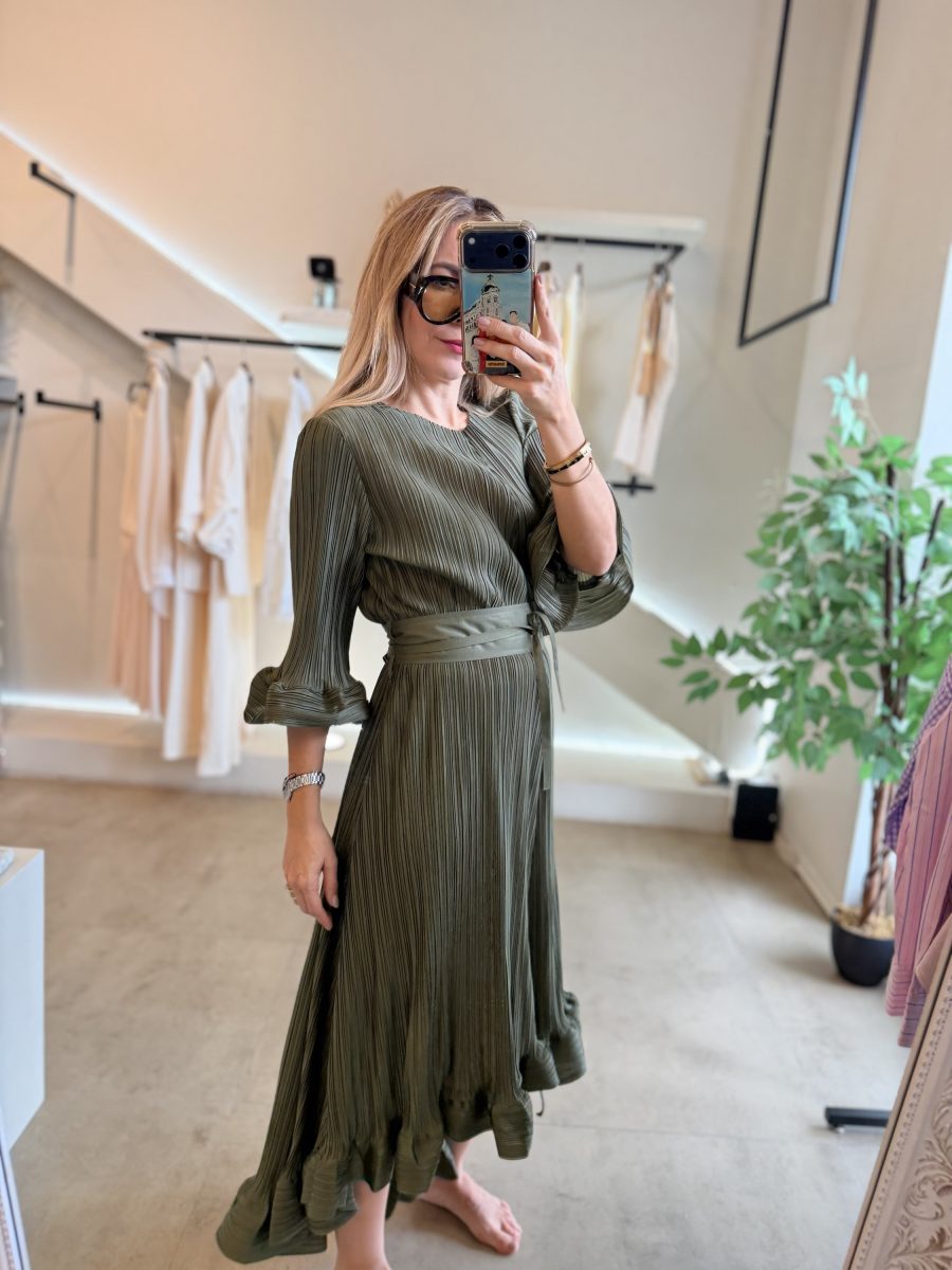 VESTIDO VERDE PLISADO ESPAÑOL - Imagen 9