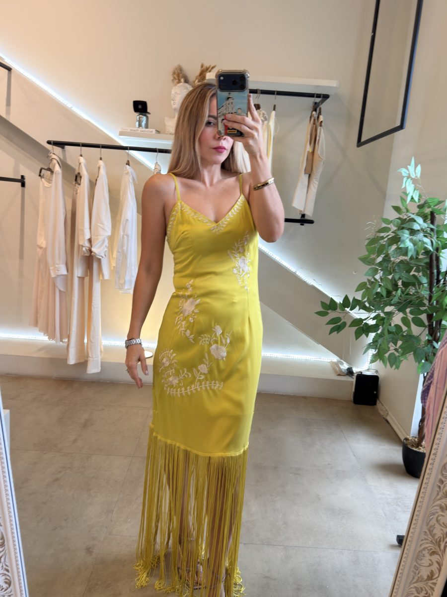 VESTIDO VERDE LIMON BORDADO - Imagen 6