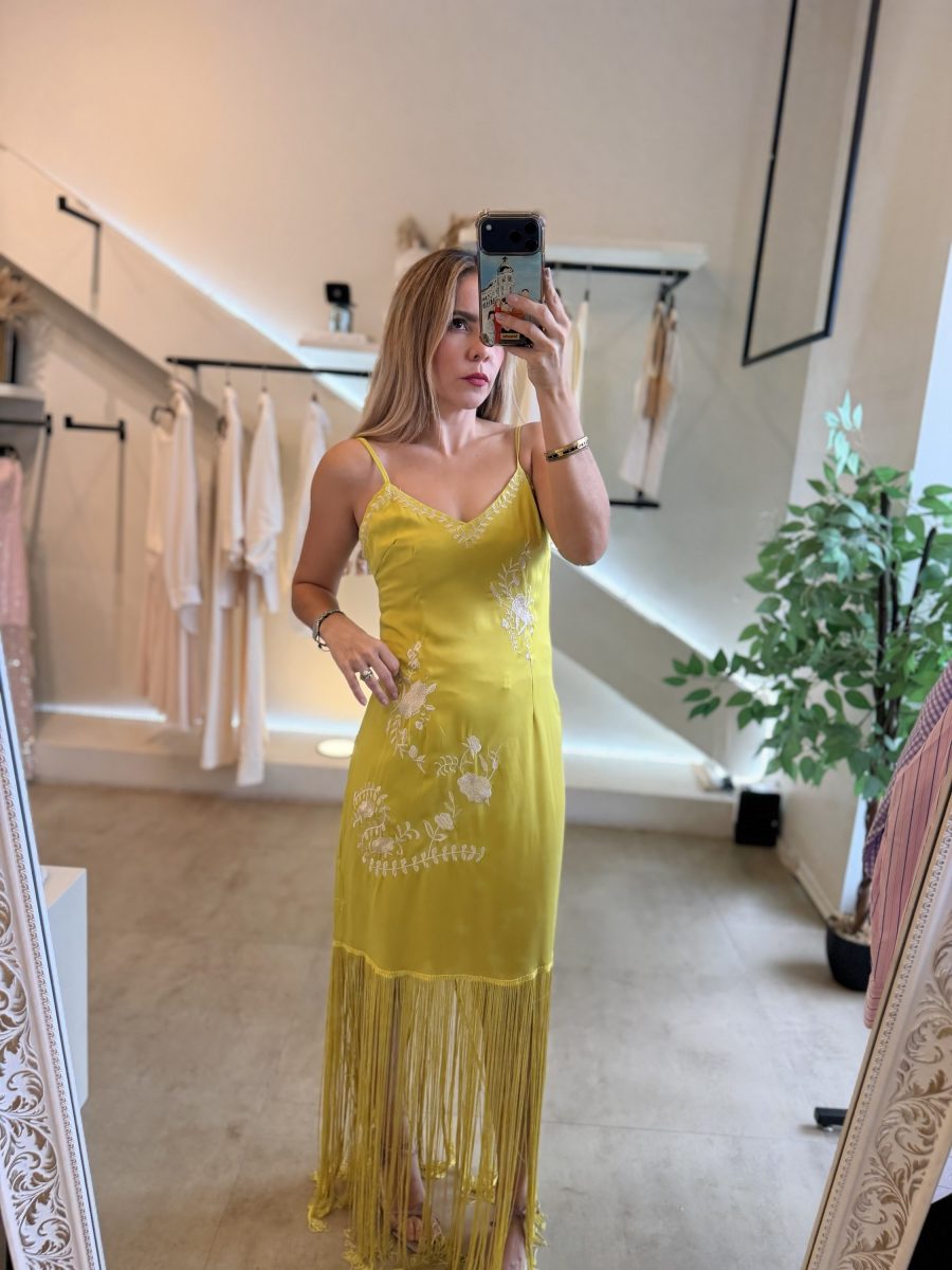 VESTIDO VERDE LIMON BORDADO - Imagen 5