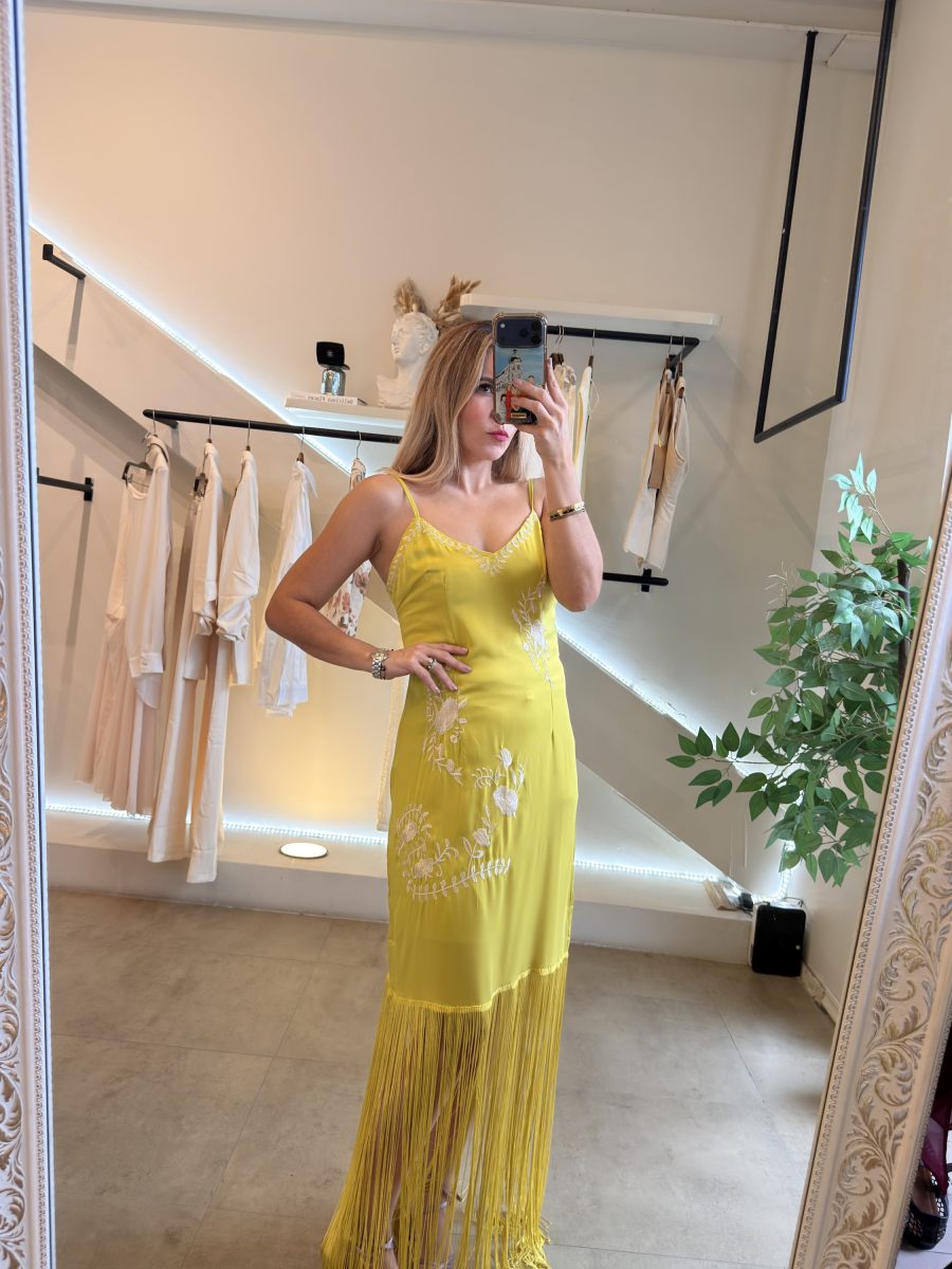 VESTIDO VERDE LIMON BORDADO - Imagen 9